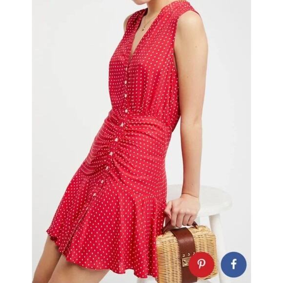 Free People Pippa Polka-Dot Mini Sz XL Button-Down Dress Y2K Feminine Cottage - Picture 11 of 16